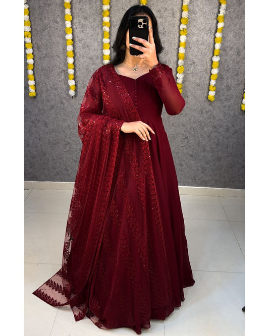 Designer Faux Georgette Gown With Dupatta
