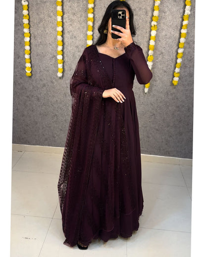 Designer Faux Georgette Gown With Dupatta