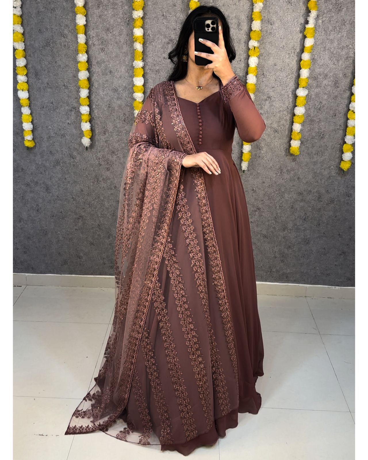 Designer Faux Georgette Gown With Dupatta