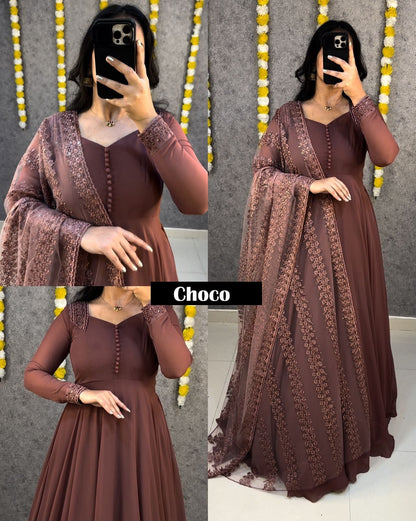 Designer Faux Georgette Gown With Dupatta