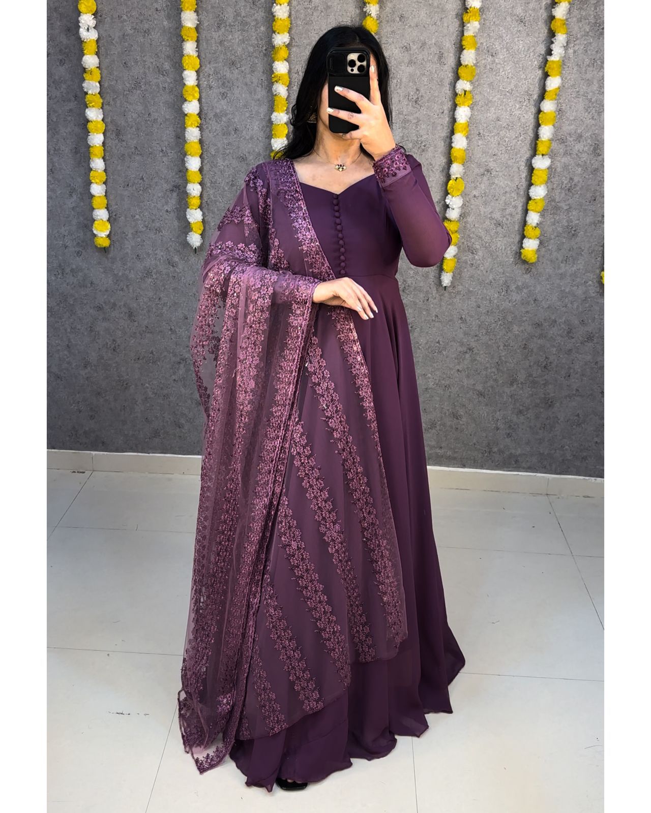 Designer Faux Georgette Gown With Dupatta