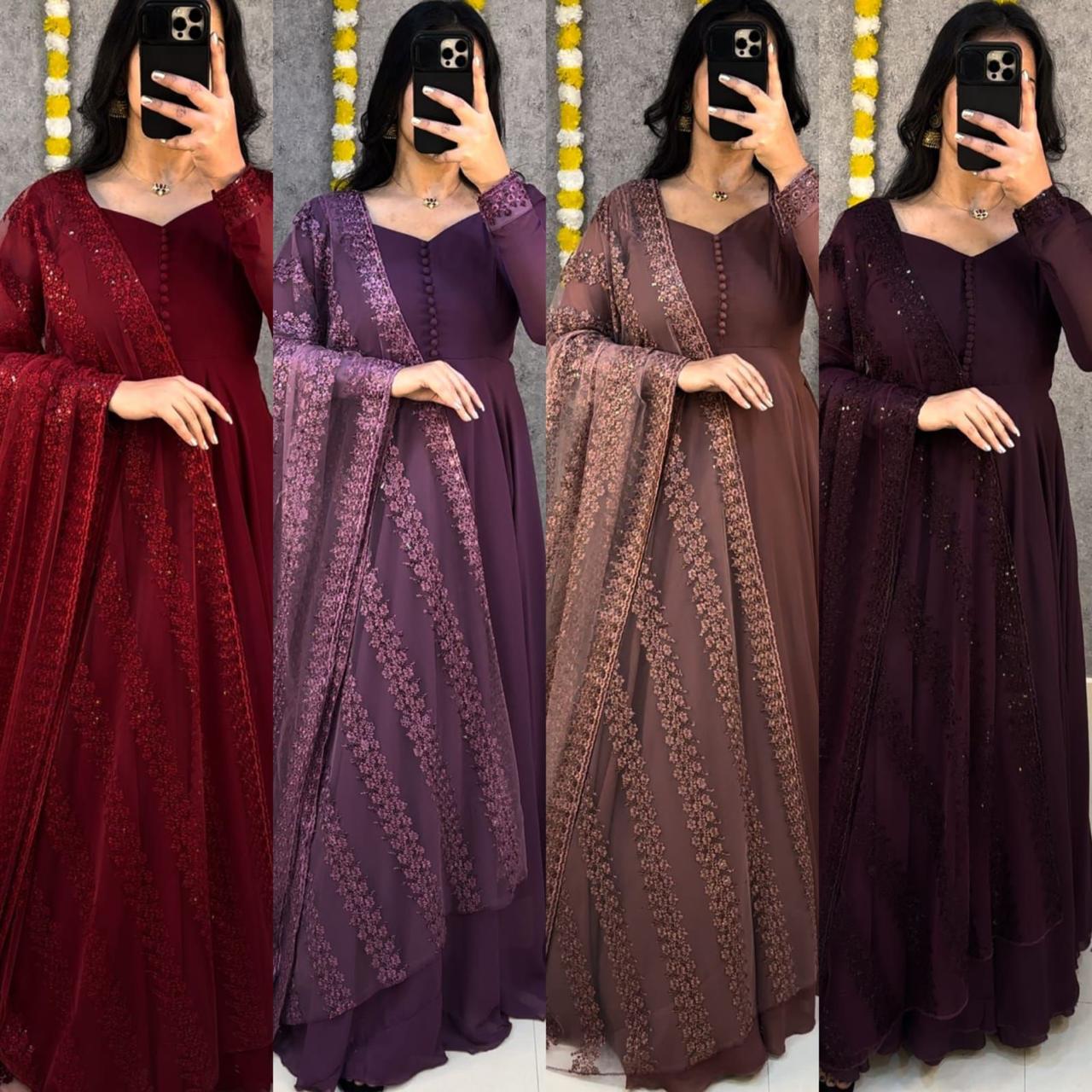 Designer Faux Georgette Gown With Dupatta