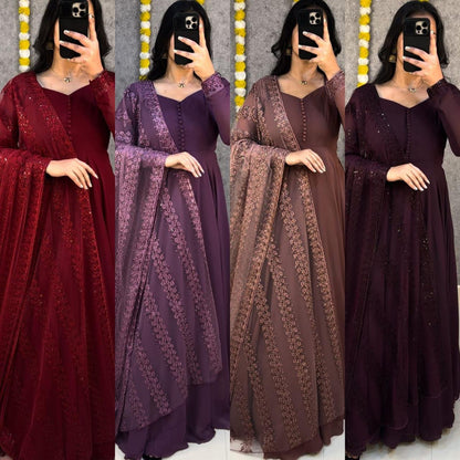 Designer Faux Georgette Gown With Dupatta