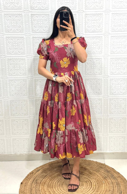 Stylish Muslin Cotton 3-Tiered Dress