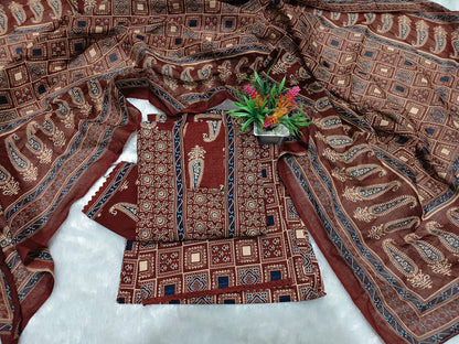 Stylish Printed Mirror Work Cotton Kurta 3-Piece Set