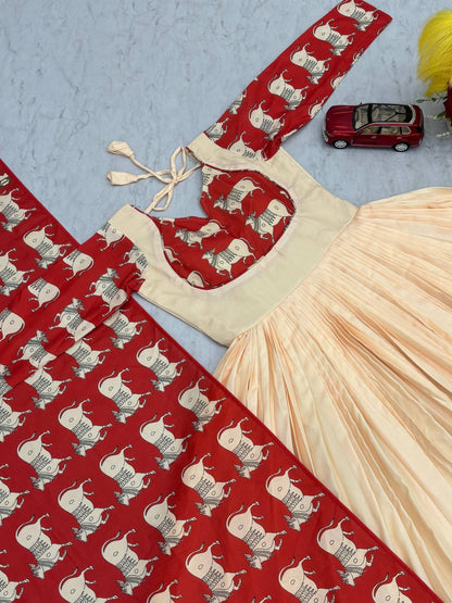 Exclusive Kamdhenu Theme Kalamkari Cotton Kurta Set
