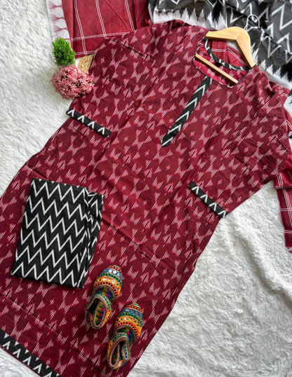 Premium Ikkat Print Cotton Kurta 3-Piece Set