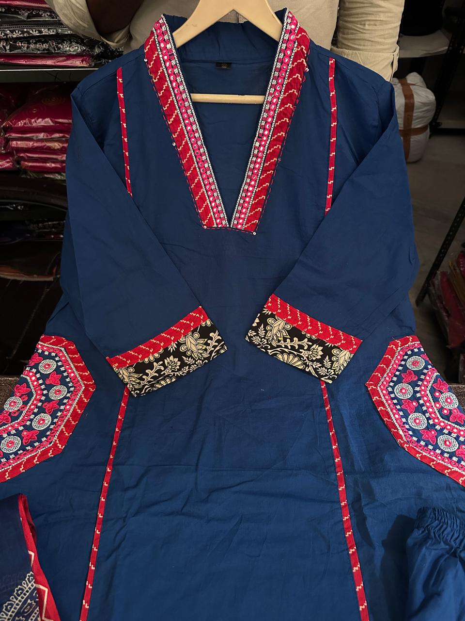 Charming Blue Cotton Kurta Dupatta Set