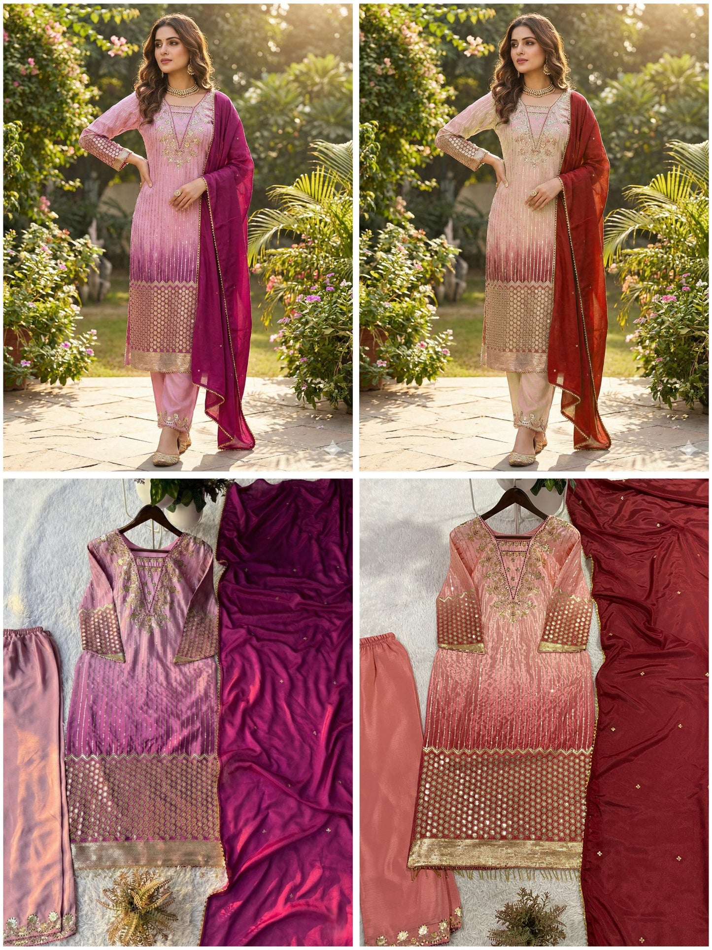 Designer Party Wear Chinon Kurta Set