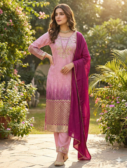 Designer Party Wear Chinon Kurta Set