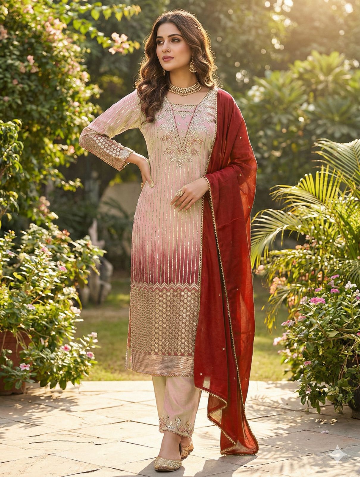 Designer Party Wear Chinon Kurta Set