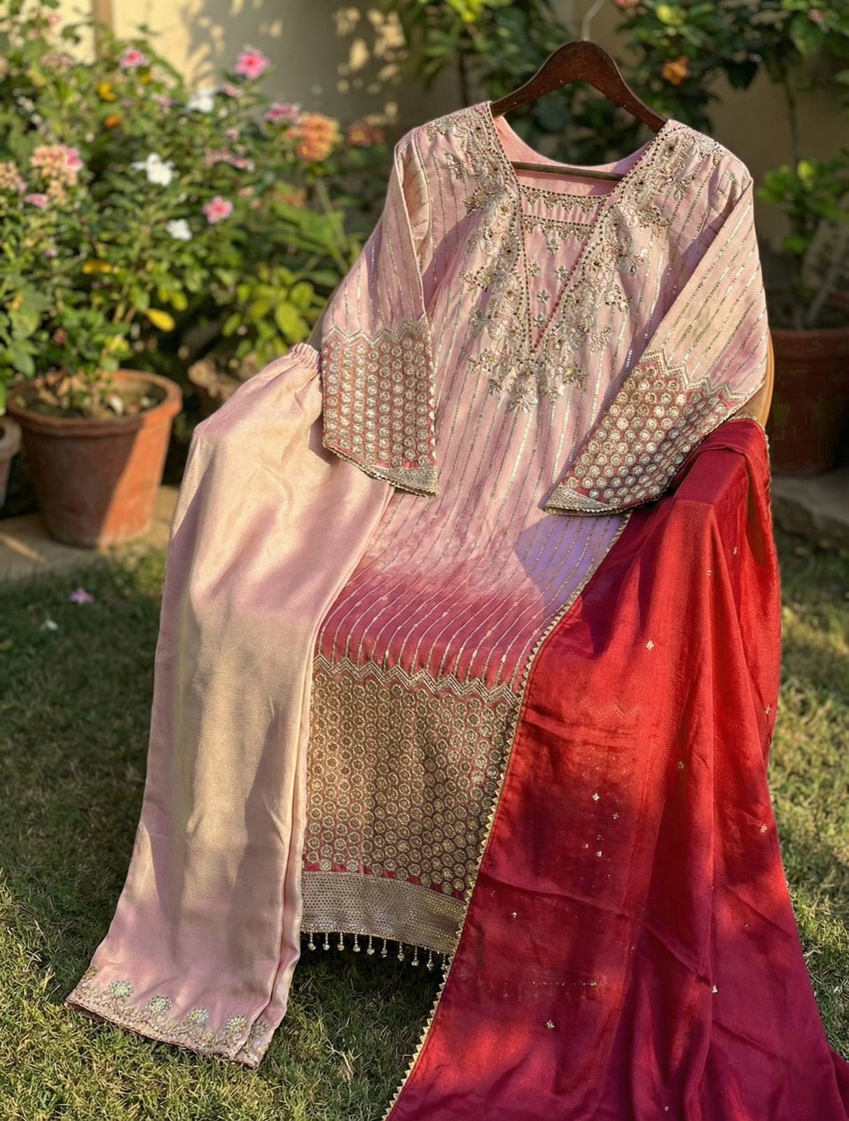 Designer Party Wear Chinon Kurta Set