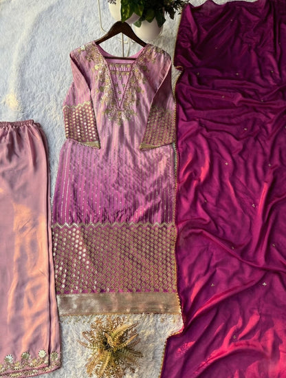 Designer Party Wear Chinon Kurta Set