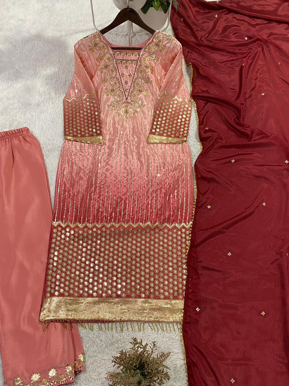 Designer Party Wear Chinon Kurta Set