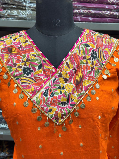 Premium Embroidered Chanderi Kurta Set