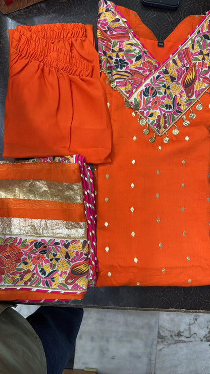 Premium Embroidered Chanderi Kurta Set