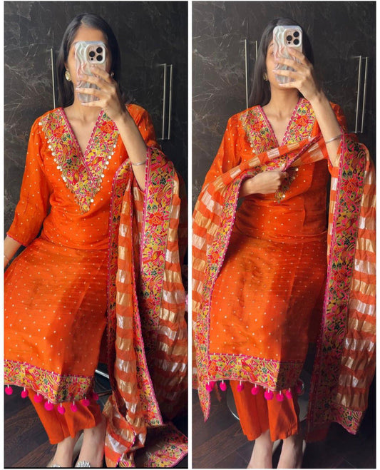 Premium Embroidered Chanderi Kurta Set