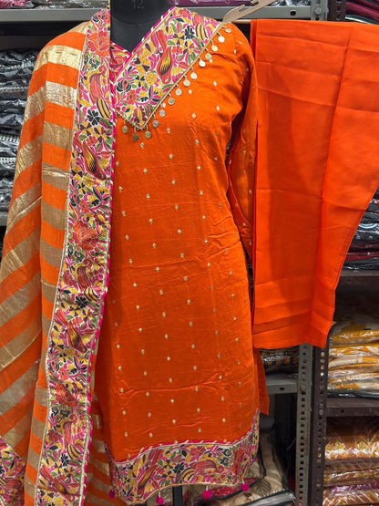 Premium Embroidered Chanderi Kurta Set