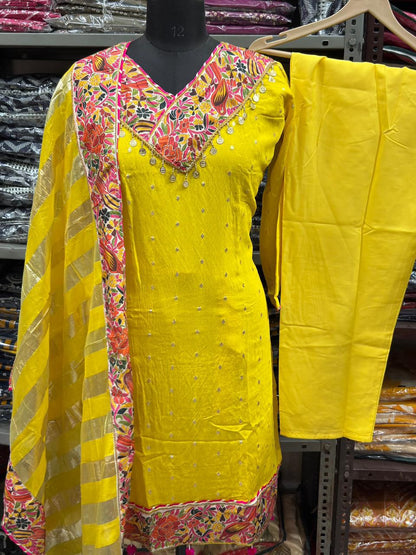 Premium Embroidered Chanderi Kurta Set