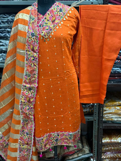 Premium Embroidered Chanderi Kurta Set