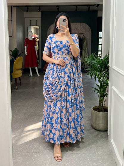 Indo-Western Pallu-Style Draped Gown