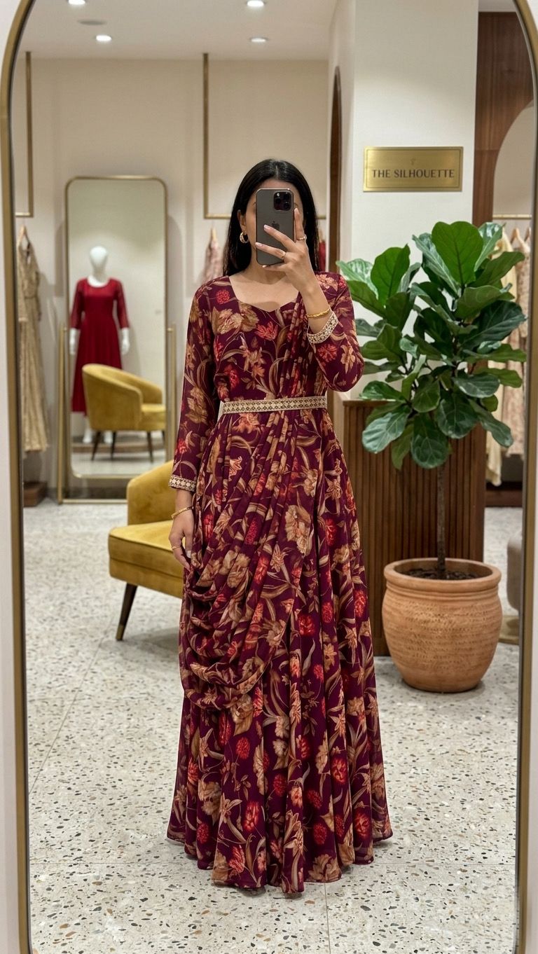 Indo-Western Pallu-Style Draped Gown