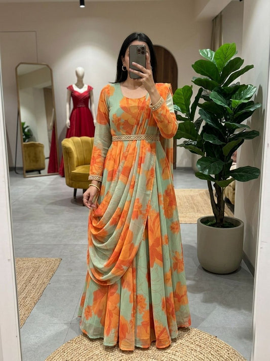 Indo-Western Pallu-Style Draped Gown