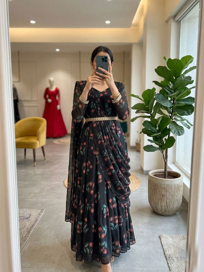 Indo-Western Pallu-Style Draped Gown
