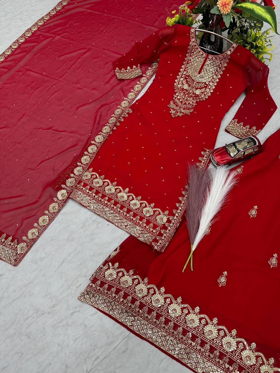 Designer Party Wear Top Plazzo & Dupatta Set