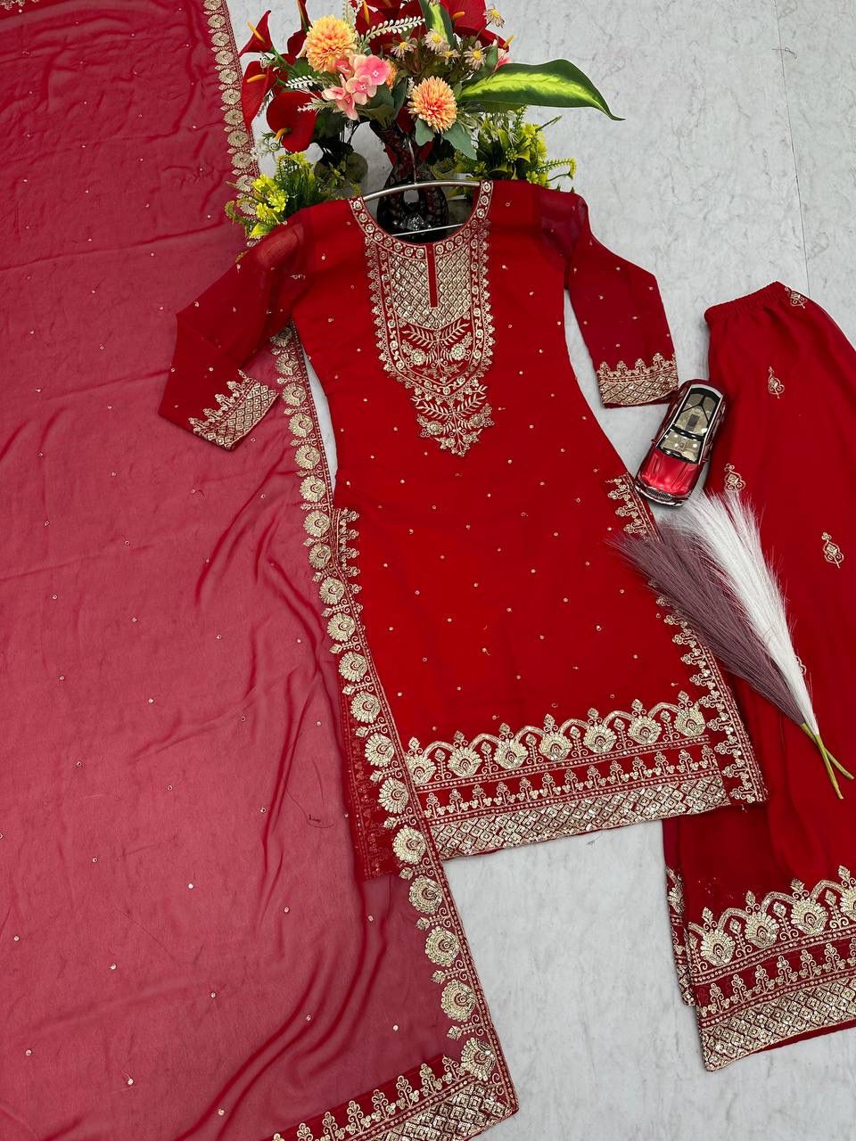 Designer Party Wear Top Plazzo & Dupatta Set
