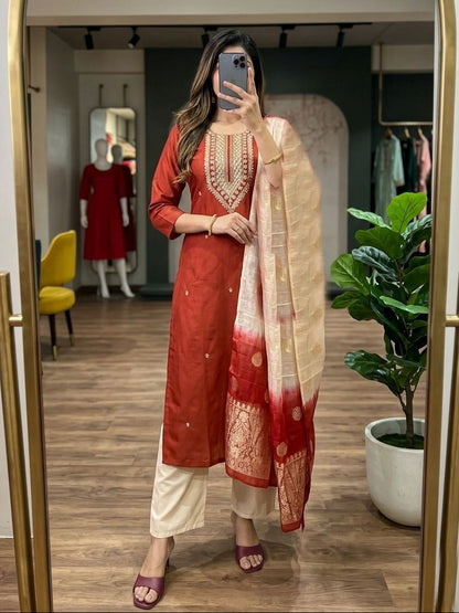 Elegant Roman Silk Kurta 3-Piece Set