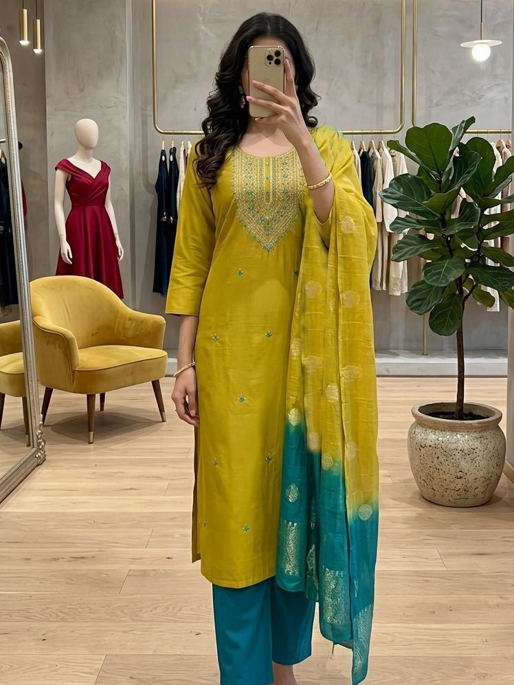 Elegant Roman Silk Kurta 3-Piece Set