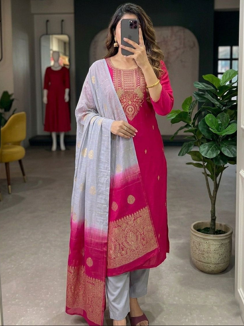 Elegant Roman Silk Kurta 3-Piece Set