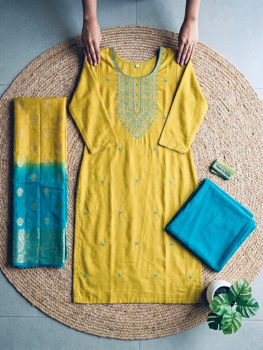 Elegant Roman Silk Kurta 3-Piece Set