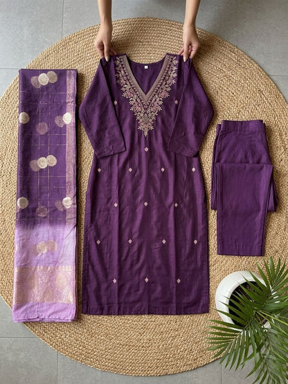 Elegant Roman Silk Kurta 3-Piece Set