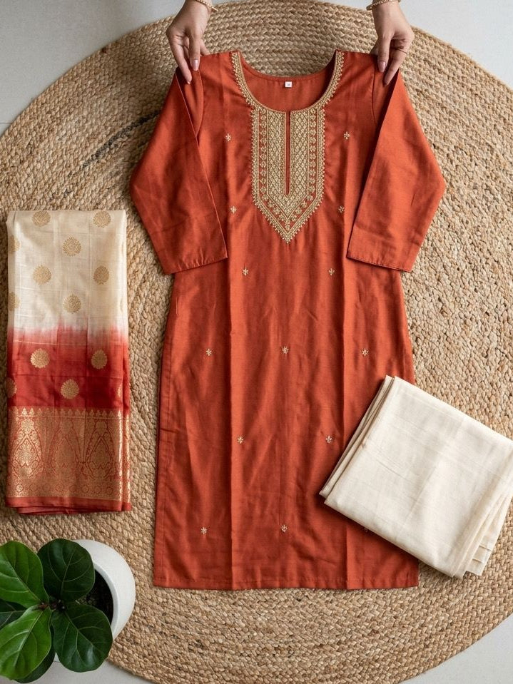 Elegant Roman Silk Kurta 3-Piece Set