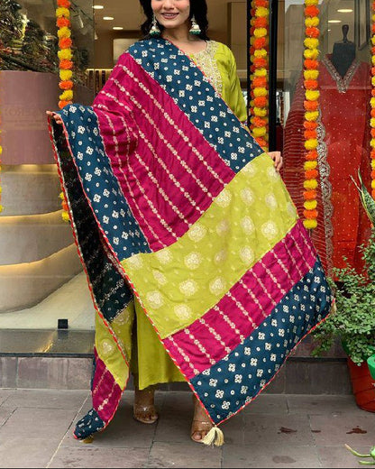 Elegant Chanderi Kurta Set With Vibrant Dupatta