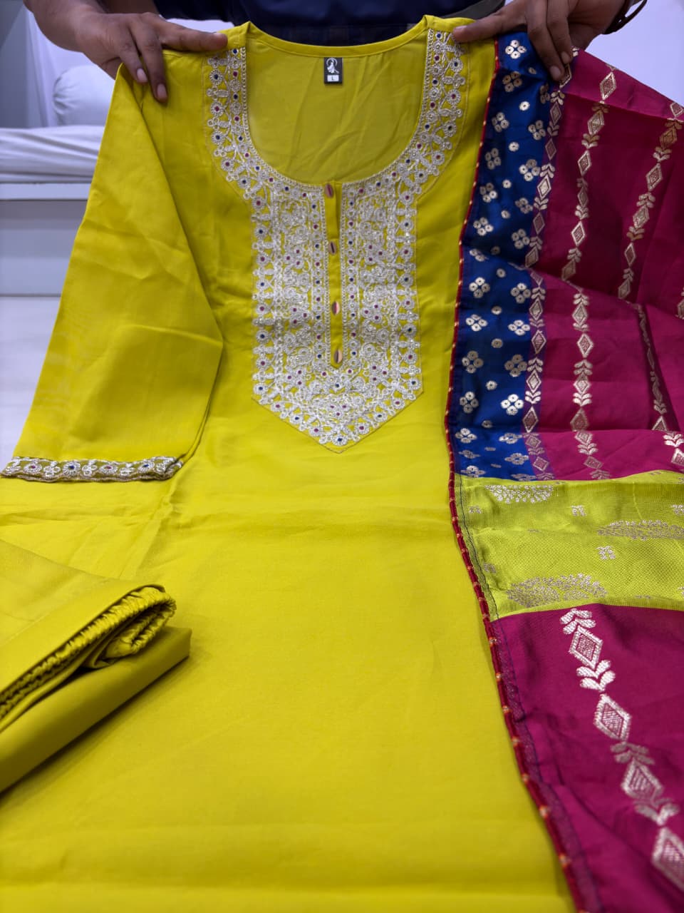 Elegant Chanderi Kurta Set With Vibrant Dupatta
