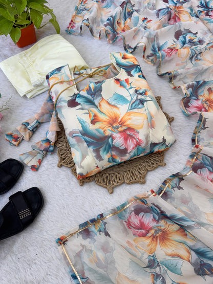 Gorgeous Organza Taby Silk Gown Set