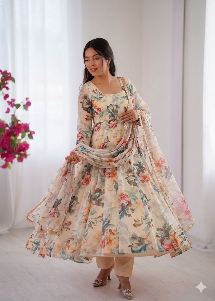 Gorgeous Organza Taby Silk Gown Set