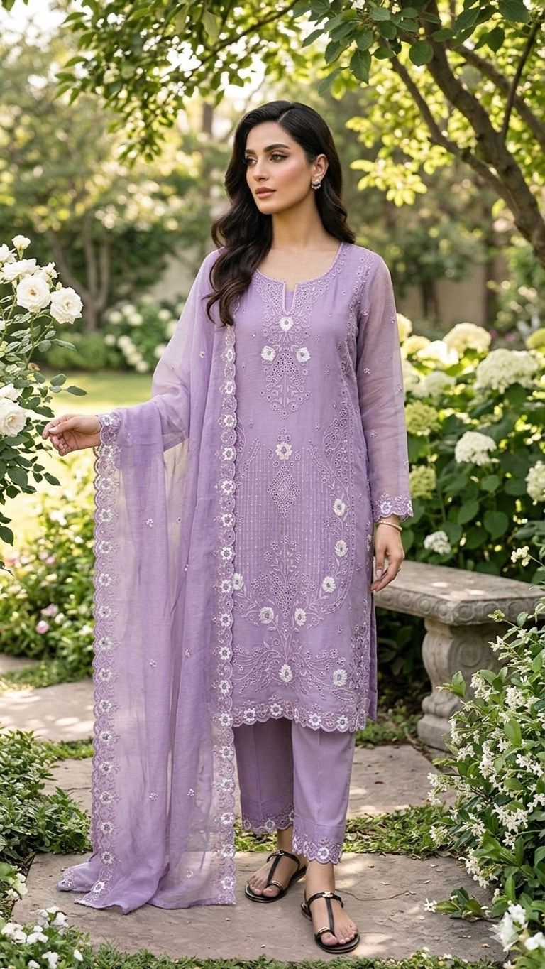 Elegant Silk Palazzo Set in Purple And White