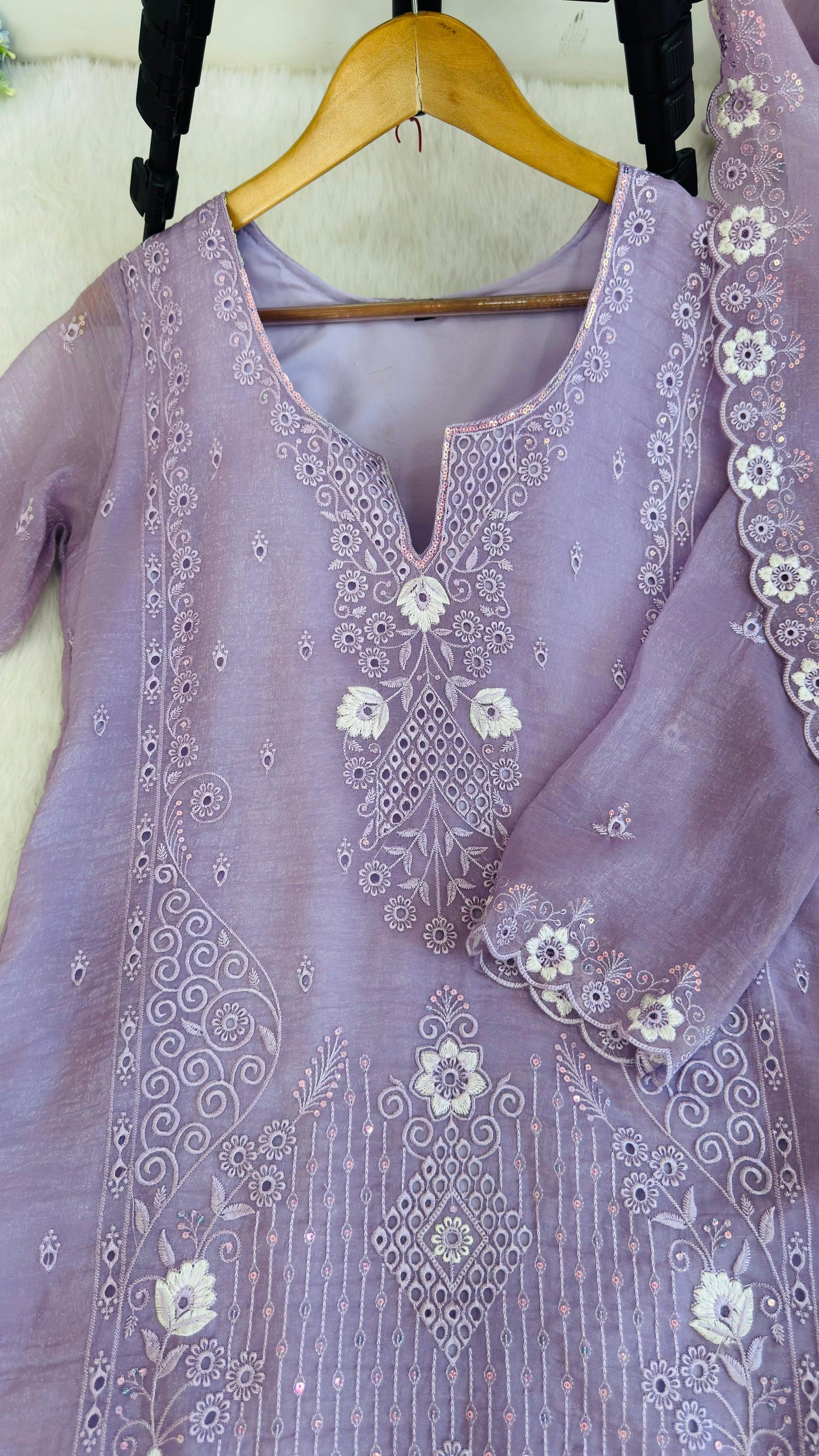 Elegant Silk Palazzo Set in Purple And White