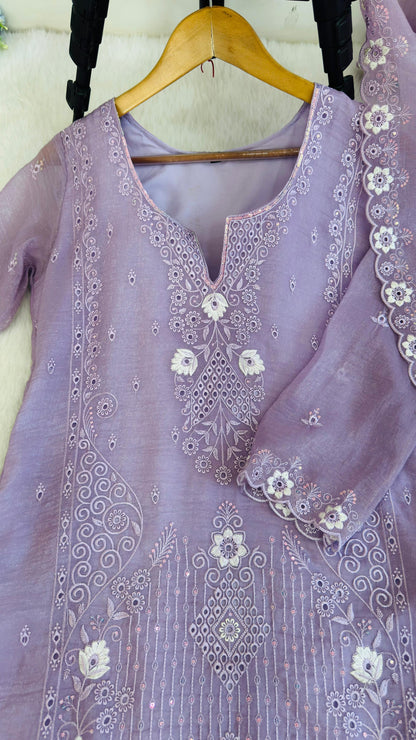 Elegant Silk Palazzo Set in Purple And White