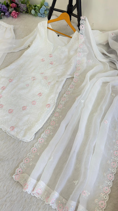 Elegant Silk Palazzo Set in Purple And White