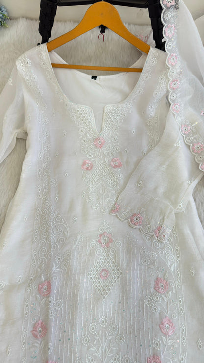 Elegant Silk Palazzo Set in Purple And White