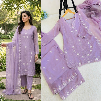 Elegant Silk Palazzo Set in Purple And White