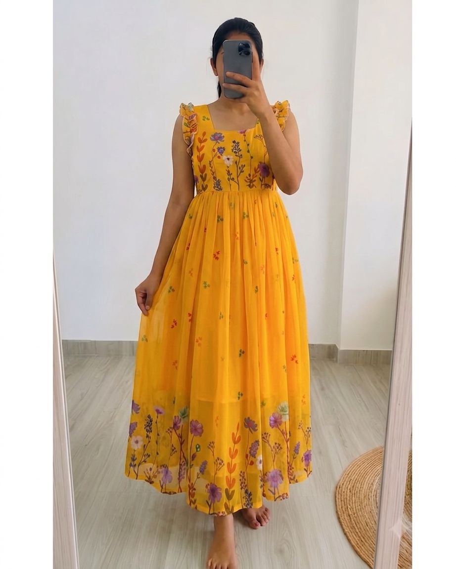 Stylish Digital Print Georgette Dress