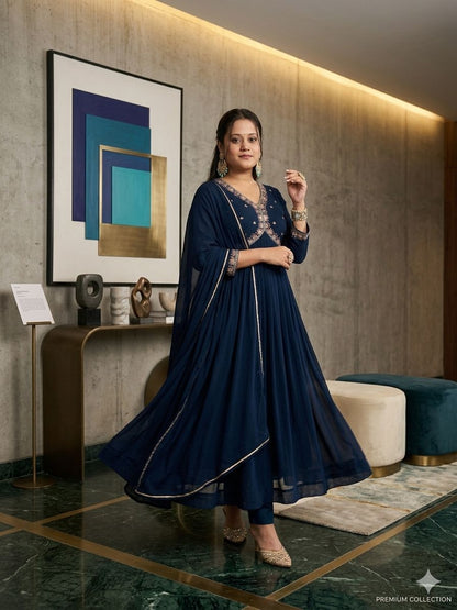 Premium Mul Chanderi Cotton Anarkali Set