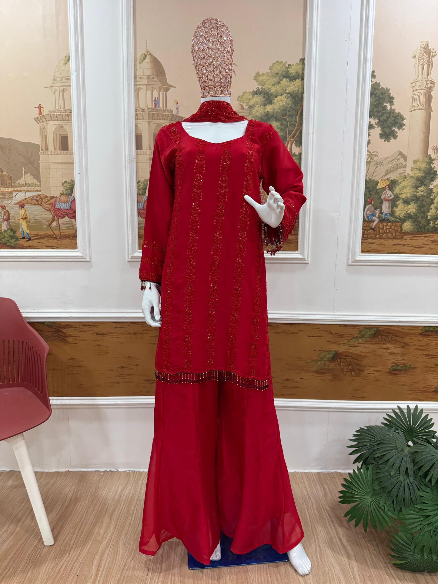 Premium Rangoli Silk 3-Piece Kurta Palazzo Set