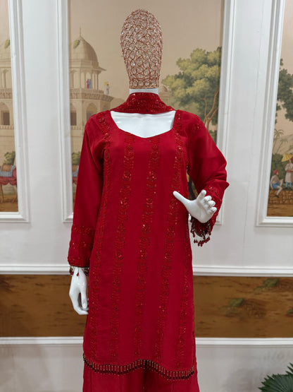 Premium Rangoli Silk 3-Piece Kurta Palazzo Set